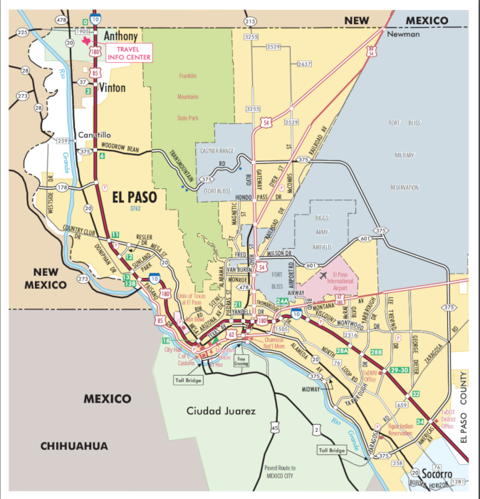 Map of El Paso, Texas